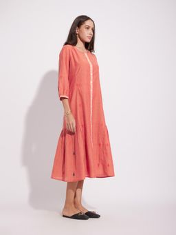 Pink Fort - Orange Cotton Printed Motif Dress