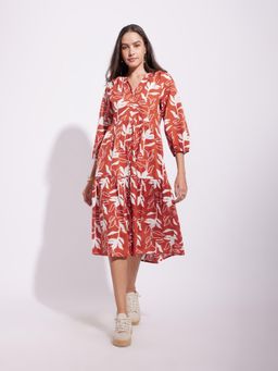 Pink Fort - Rust Cotton Floral Print Dress