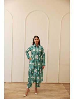 MAAND - Women Teal Pure Cotton Collar Neck Kurta with Pant