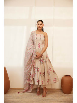 MAAND - Women Brown Pure Cotton Shoulder Strap Kurta and Pant with Dupatta