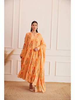 MAAND - Women Yellow Pure Cotton Round Neck Kurta and Pant with Dupatta