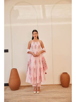 MAAND - Women Pink Pure Cotton Shoulder Strap Kurta and Pant with Dupatta