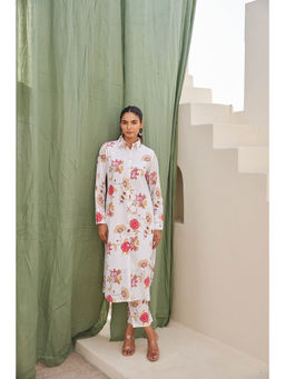 MAAND - Women White Pure Cotton Collar Neck Kurta with Pant