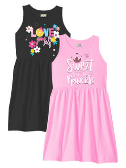 Kuchipoo - Girls Regular Fit Cotton Pink & Black Dresses (Pack of 2)