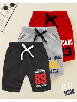 Kuchipoo - Boys Regular Fit Cotton Typography Shorts (Pack of 3)