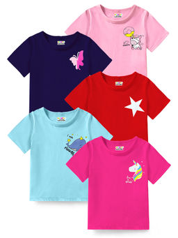 Kuchipoo - Girls Regular Fit Half Sleeves Cotton T-shirts (Pack of 5)