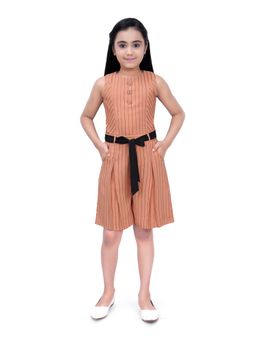 TINY GIRL - Peach Pencil Striped & Drop Waist Designed Box Pleated Jumpsuit (Set of 2)