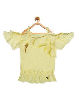 TINY GIRL - Lemon Yellow Cold Shoulder Half Sleeves Bird Embellished Top