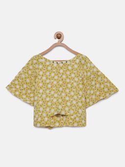 TINY GIRL - Mustard Yellow Seamless Lemon Slice & Leaf Printed Embellished Top