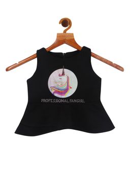 TINY GIRL - Black Sleeveless Unicorn Print Top