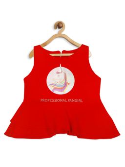 TINY GIRL - Red Sleeveless Unicorn Print Top