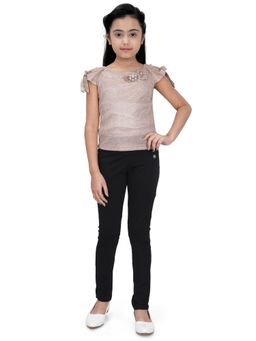 TINY GIRL - Peach Short Shoulder Sleeves Flower Embellished Top