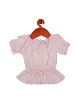 TINY GIRL - Pink Puff Sleeves Ruffles Cinched Waist Top