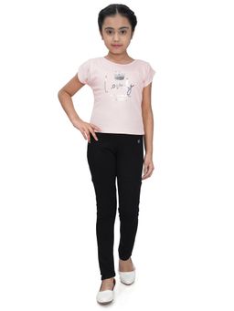 TINY GIRL - Peach Half Sleeves Lovely Amour Crown Foil Printed Top