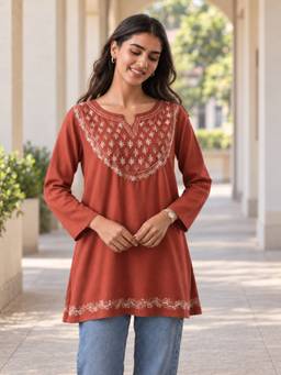 QAZMI - Kashmiri Aari Work A-Line Flared Kurti