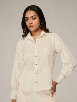 RSVP by Nykaa Fashion - Cream Floral Embroidered Bishop Sleeves Shirt