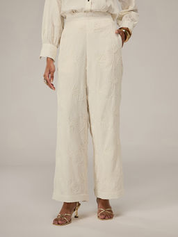 RSVP by Nykaa Fashion - Cream Floral Embroidered High Waist Straight Pants