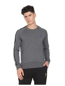 U.S. POLO ASSN. - Men Grey Striped Sleeve Heathered Sweater