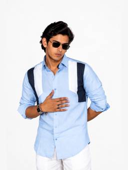 MENOIR - Patched Shades Of Blue Shirt
