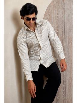 MENOIR - The Ornate Stripe Beige Shirt