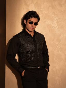 MENOIR - Iconic Bead Embroidered Black Shirt