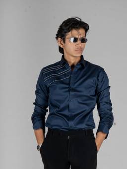 MENOIR - Glaze Line Navy Blue Shirt