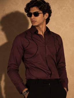 MENOIR - Wave Embroidered Wine Shirt