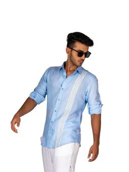 MENOIR - Stripe Linen Blue Shirt