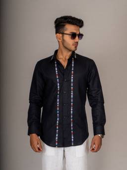 MENOIR - Multi Stripe Black Linen Shirt