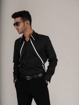 MENOIR - Diagonal Stripes Black Shirt