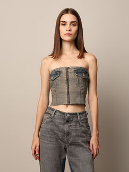 ONLY - Vintage Blue Denim Tube Top