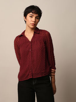 ONLY - Maroon Textured Dobby Shirt