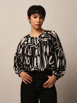 ONLY - Black Abstract Print Chiffon Top
