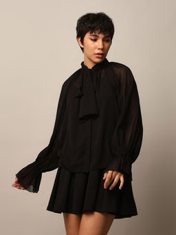 ONLY - Black Tie-Neck Top