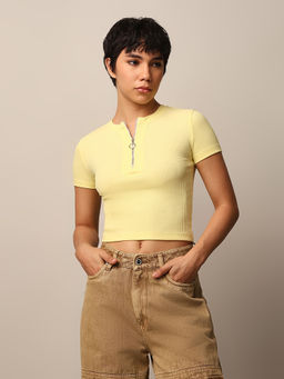 ONLY - Yellow Zipped Ribbed Top