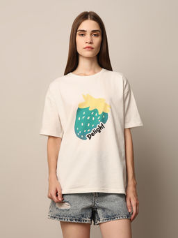 ONLY - White Printed Oversized Cotton T-shirt