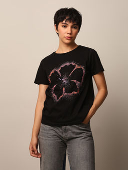 ONLY - Black Printed Cotton T-shirt