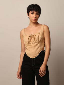 ONLY - Beige Fitted Short Corset Top