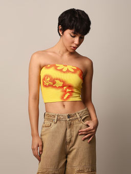 ONLY - Yellow Printed Bandeau Top