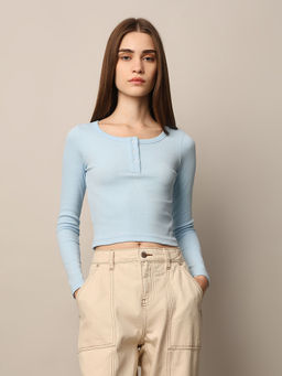 ONLY - Blue Ribbed Fitted Top