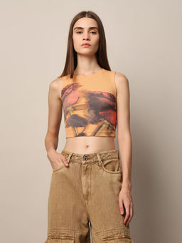 ONLY - Orange Printed Cropped Vest Top