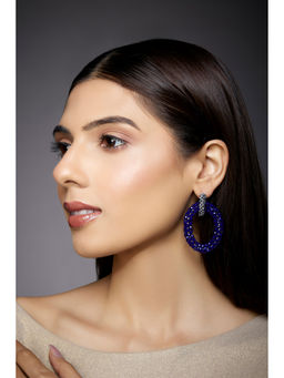 Rhea - Classic Midnight Blue Silver Crystal Double Hoop Earrings