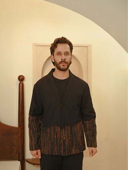 The Terra Tribe - Upcycled Handwoven Black Ying Yang Blazer