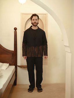 The Terra Tribe - Upcycled Handwoven Ying Yang Black Blazer with Pant