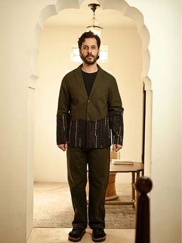 The Terra Tribe - Upcycled Handwoven Ying Yang Green Blazer with Pant