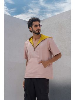 NEORA BY NEHAL CHOPRA - Pink Solid Half Sleeve Hoodie