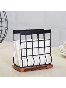 HomeTown - Lattice Metal And Wood Tissue Paper Holder In Black Colour
