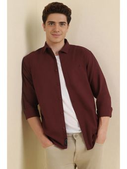 Allen Solly - Men Maroon Solid Slim Fit Casual Shirt