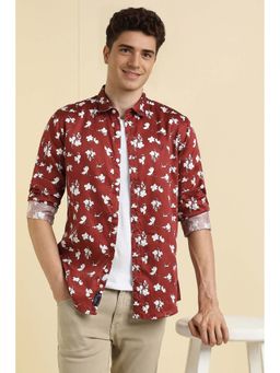 Allen Solly - Men Maroon Printed Slim Fit Casual Shirt