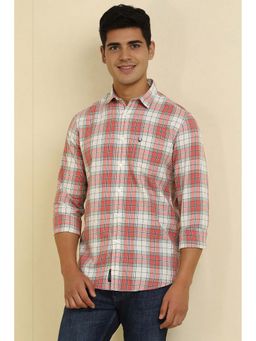 Allen Solly - Men Peach Checks Slim Fit Casual Shirt